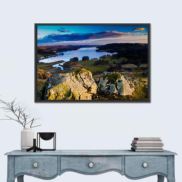 View Over Lake Windermere Canvas Wall Art-1 Piece-Floating Frame-36" x 24"-Tiaracle