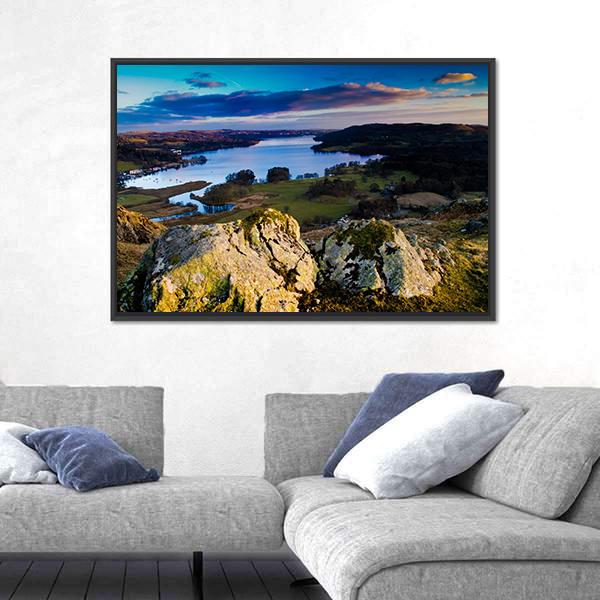 View Over Lake Windermere Panoramic Canvas Wall Art-1 Piece-36" x 12"-Tiaracle