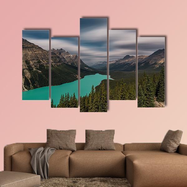 View Over Peyto Lake Canvas Wall Art-5 Pop-Gallery Wrap-47" x 32"-Tiaracle