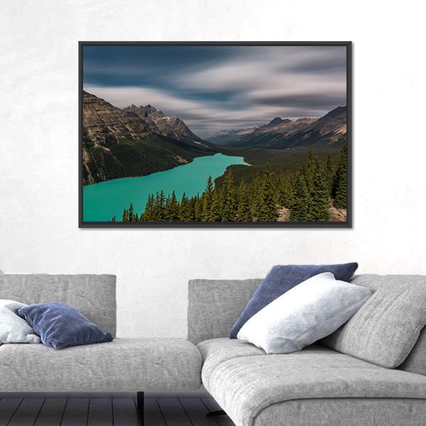 View over Peyto Lake Panoramic Canvas Wall Art-1 Piece-36" x 12"-Tiaracle