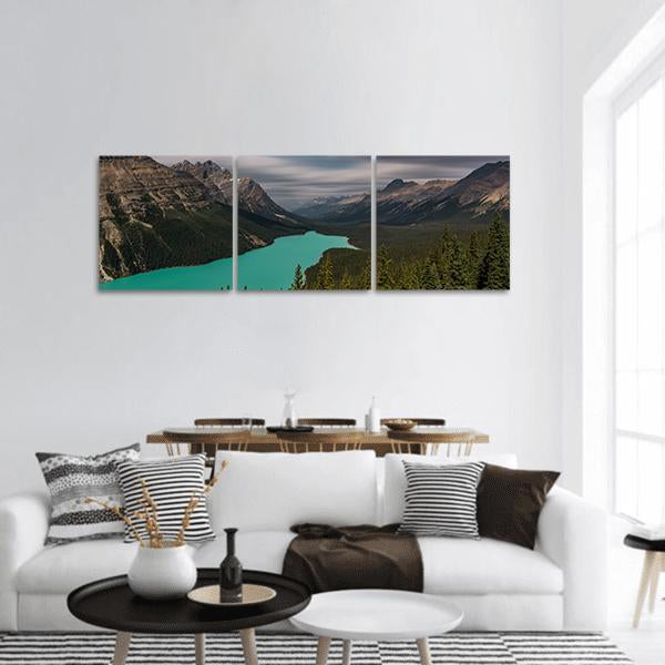 View over Peyto Lake Panoramic Canvas Wall Art-3 Piece-25" x 08"-Tiaracle