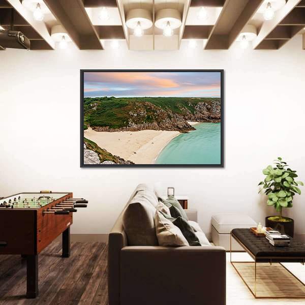View Over Porthcurno Beach Canvas Wall Art-3 Horizontal-Gallery Wrap-25" x 16"-Tiaracle