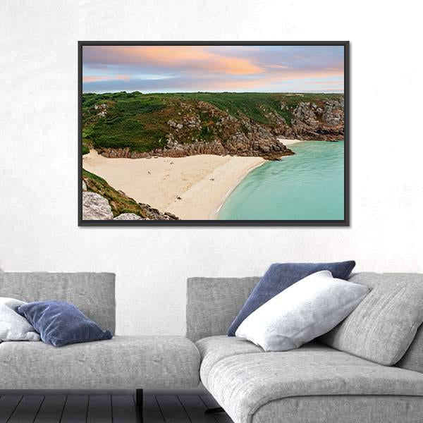 View Over Porthcurno Beach Canvas Wall Art-3 Horizontal-Gallery Wrap-25" x 16"-Tiaracle