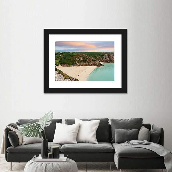 View Over Porthcurno Beach Canvas Wall Art-3 Horizontal-Gallery Wrap-25" x 16"-Tiaracle