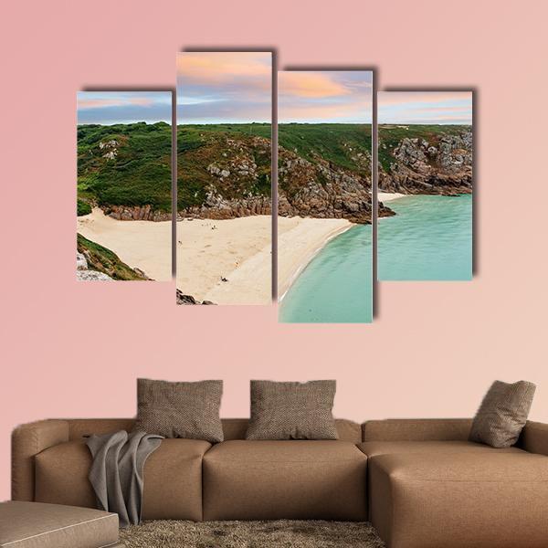 View Over Porthcurno Beach Canvas Wall Art-4 Pop-Gallery Wrap-50" x 32"-Tiaracle