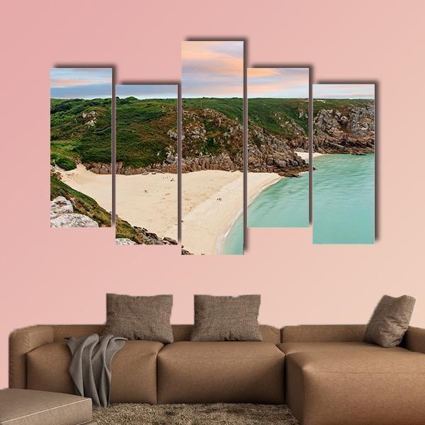 View Over Porthcurno Beach Canvas Wall Art-5 Pop-Gallery Wrap-47" x 32"-Tiaracle