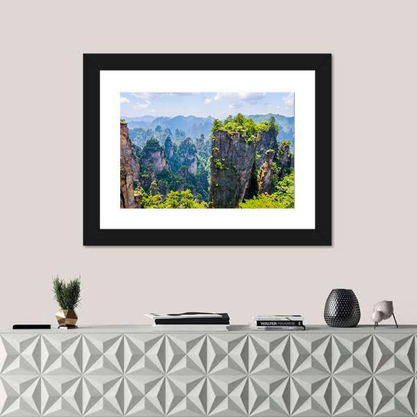 View Over Tall Sandstone Columns And Formations In Zhangjiajie Canvas Wall Art-1 Piece-Framed Print-20" x 16"-Tiaracle