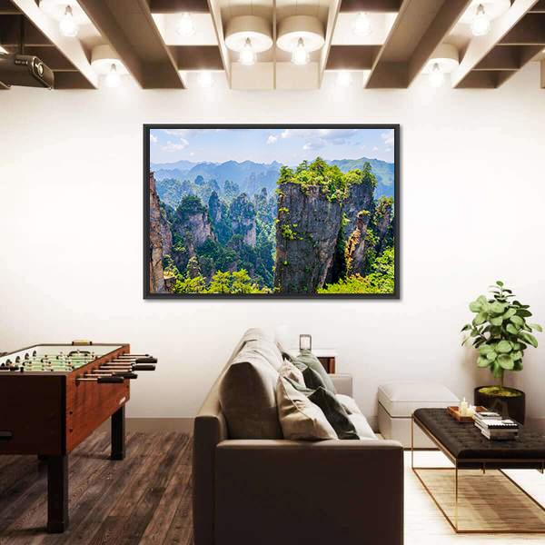 View Over Tall Sandstone Columns And Formations In Zhangjiajie Canvas Wall Art-3 Horizontal-Gallery Wrap-25" x 16"-Tiaracle