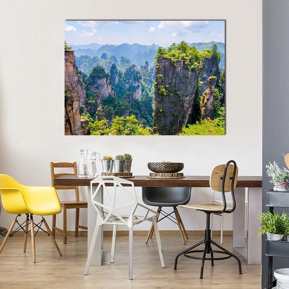 View Over Tall Sandstone Columns And Formations In Zhangjiajie Canvas Wall Art-1 Piece-Gallery Wrap-48" x 32"-Tiaracle
