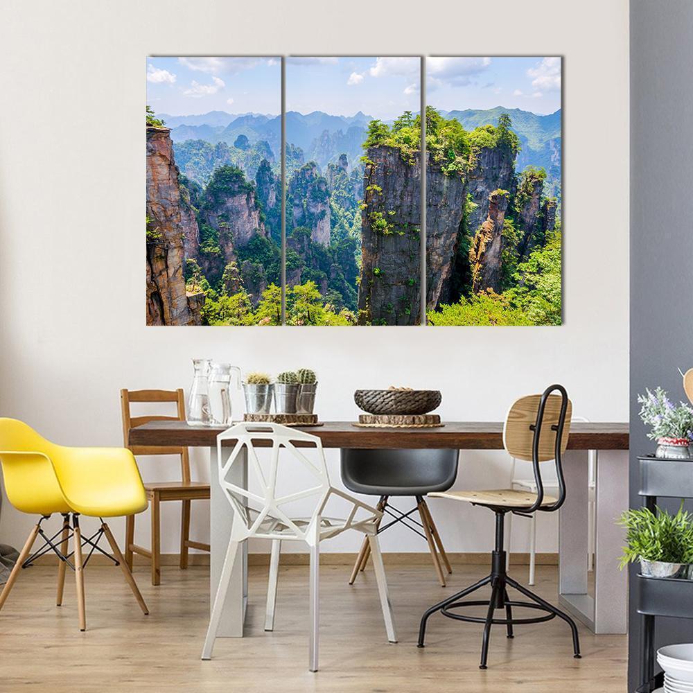 View Over Tall Sandstone Columns And Formations In Zhangjiajie Canvas Wall Art-3 Horizontal-Gallery Wrap-37" x 24"-Tiaracle