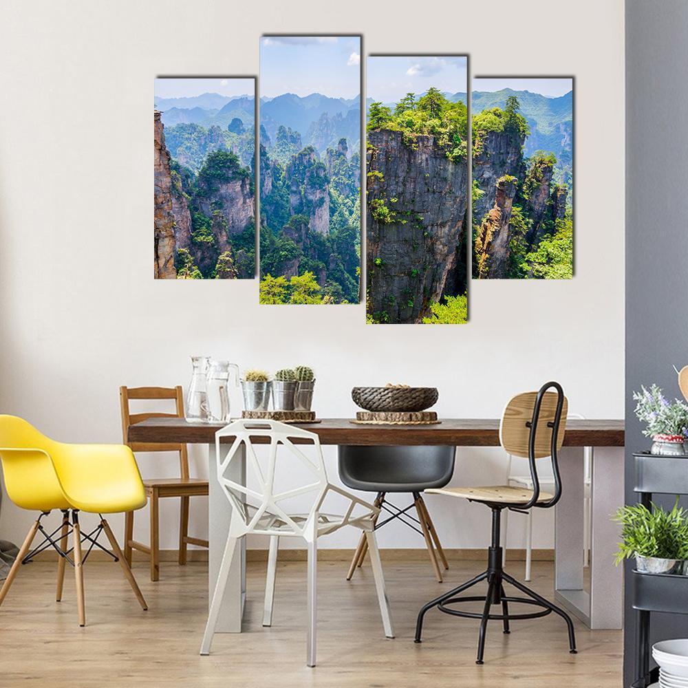 View Over Tall Sandstone Columns And Formations In Zhangjiajie Canvas Wall Art-4 Pop-Gallery Wrap-50" x 32"-Tiaracle