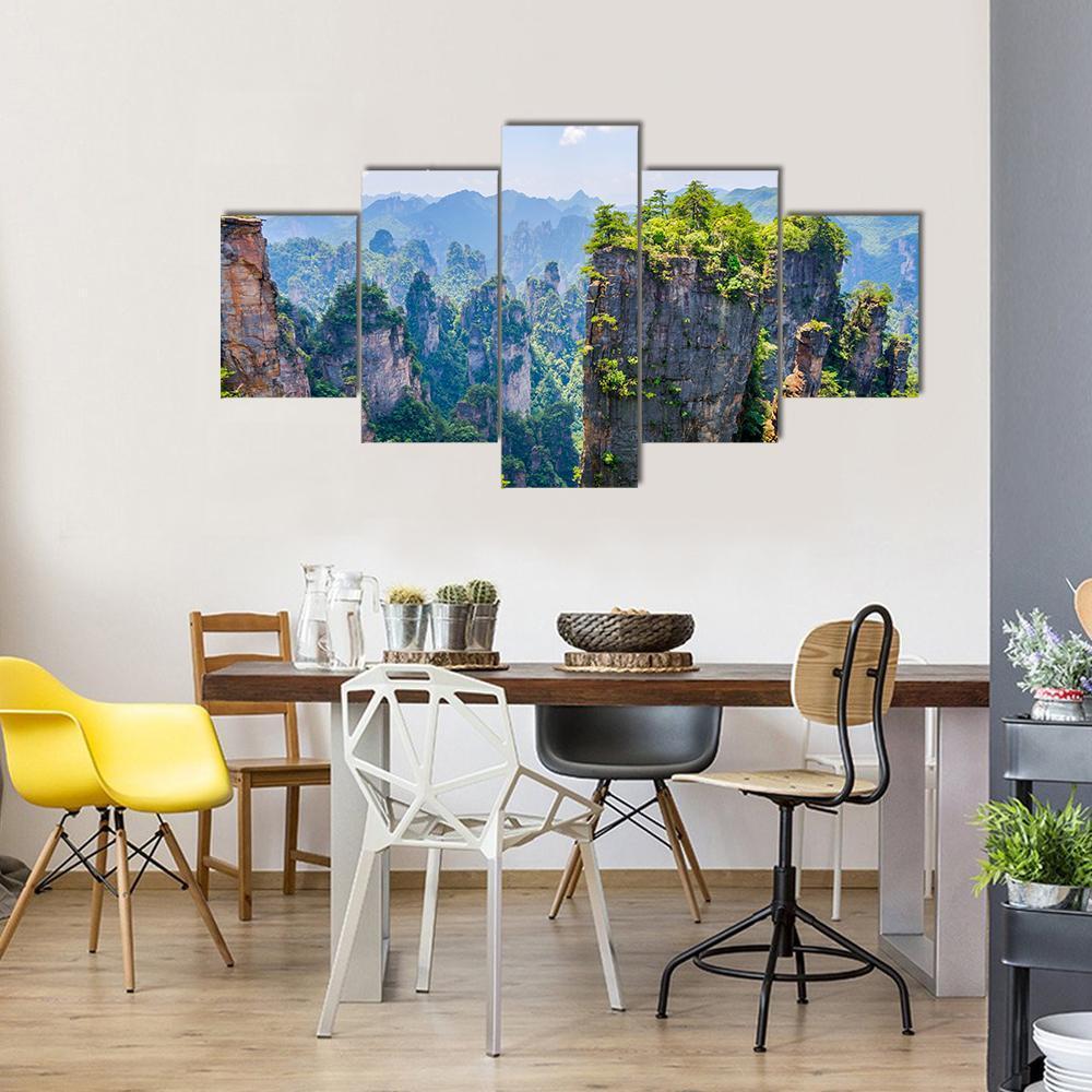View Over Tall Sandstone Columns And Formations In Zhangjiajie Canvas Wall Art-5 Star-Gallery Wrap-62" x 32"-Tiaracle
