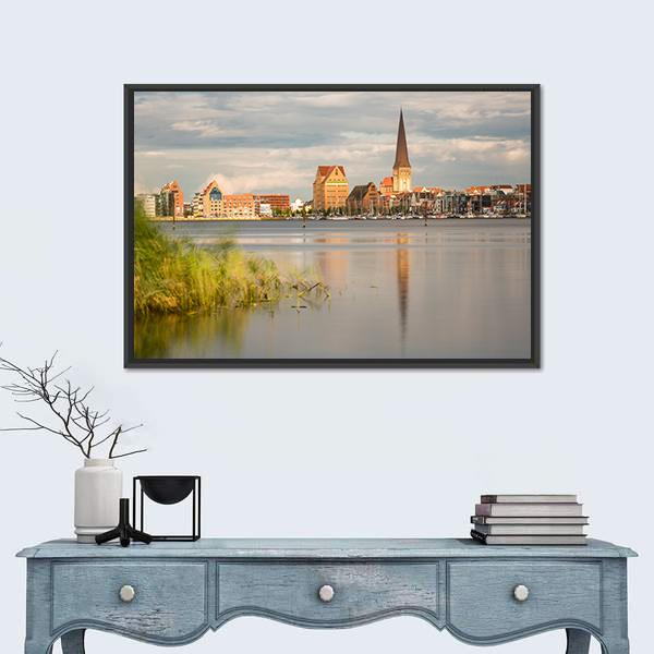 View Over The River Warnow To Rostock Canvas Wall Art-1 Piece-Floating Frame-24" x 16"-Tiaracle