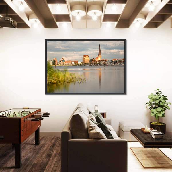 View Over The River Warnow To Rostock Canvas Wall Art-3 Horizontal-Gallery Wrap-25" x 16"-Tiaracle