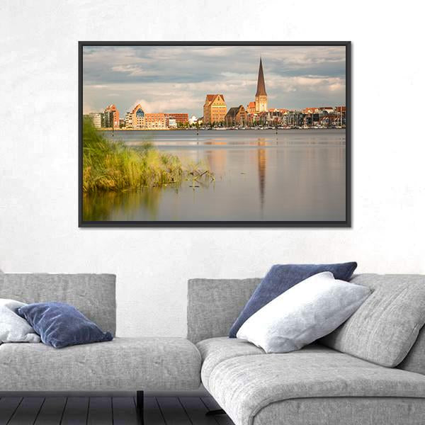View Over The River Warnow To Rostock Canvas Wall Art-3 Horizontal-Gallery Wrap-25" x 16"-Tiaracle