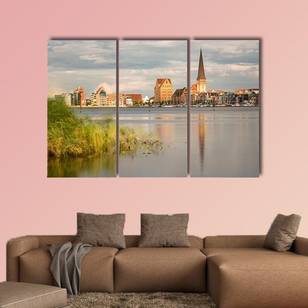 View Over The River Warnow To Rostock Canvas Wall Art-3 Horizontal-Gallery Wrap-25" x 16"-Tiaracle