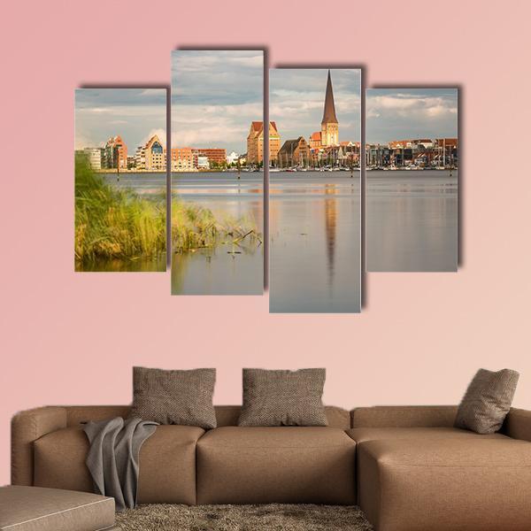 View Over The River Warnow To Rostock Canvas Wall Art-4 Pop-Gallery Wrap-50" x 32"-Tiaracle