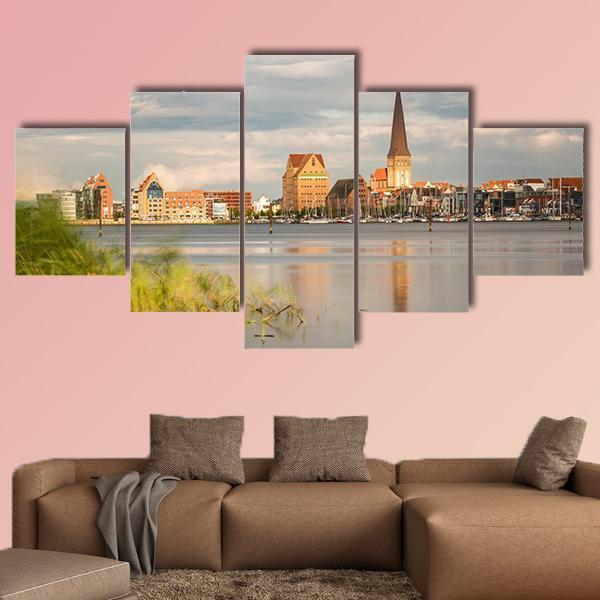 View Over The River Warnow To Rostock Canvas Wall Art-5 Star-Gallery Wrap-62" x 32"-Tiaracle