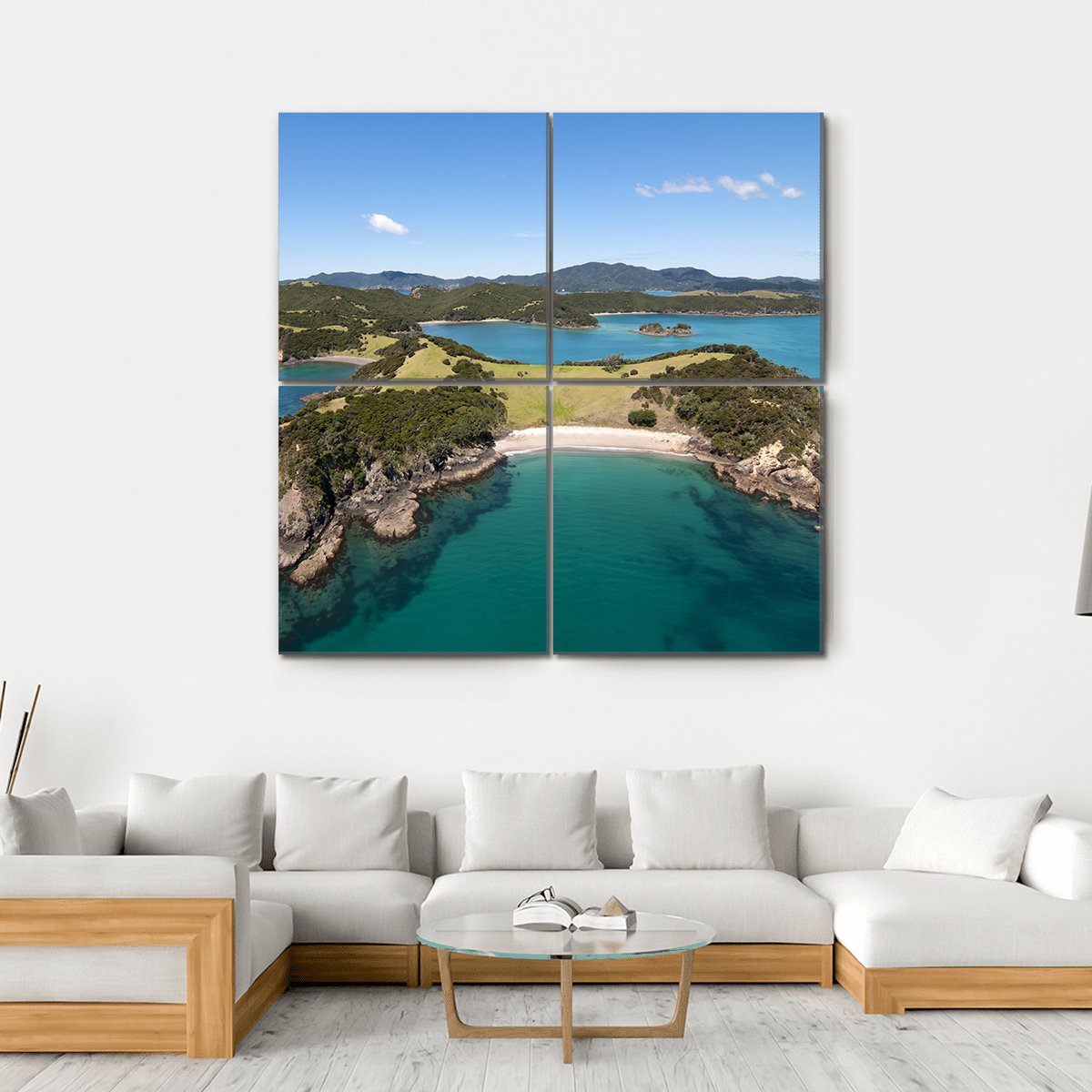 View Over Urupukapuka Island In New Zealand Canvas Wall Art-4 Square-Gallery Wrap-17" x 17"-Tiaracle