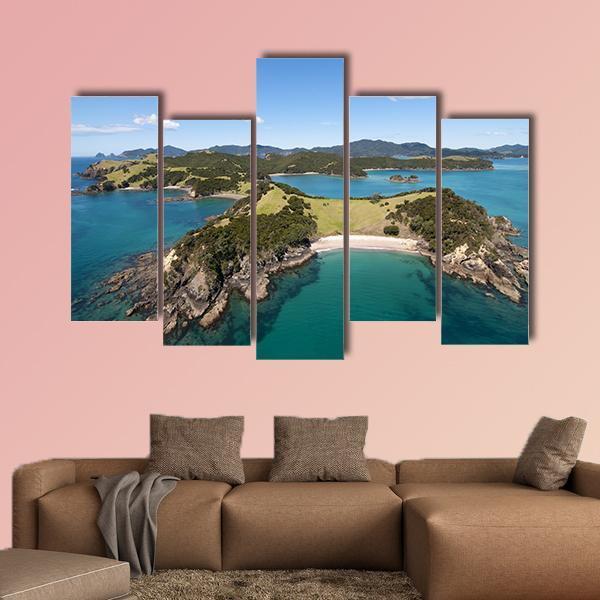 View Over Urupukapuka Island In New Zealand Canvas Wall Art-5 Pop-Gallery Wrap-47" x 32"-Tiaracle
