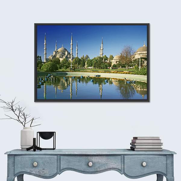 View To Blue Mosque In Istanbul Canvas Wall Art-1 Piece-Floating Frame-24" x 16"-Tiaracle