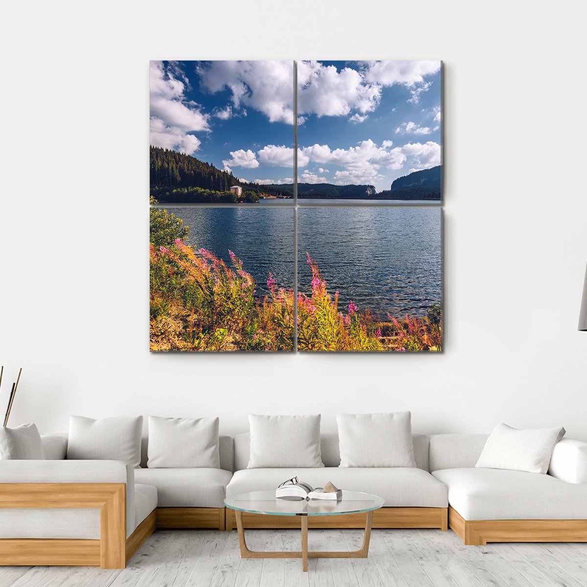 View To Bolboci Lake Canvas Wall Art-4 Square-Gallery Wrap-17" x 17"-Tiaracle