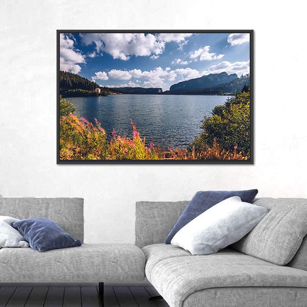 View To Bolboci Lake In Romania Panoramic Canvas Wall Art-1 Piece-36" x 12"-Tiaracle
