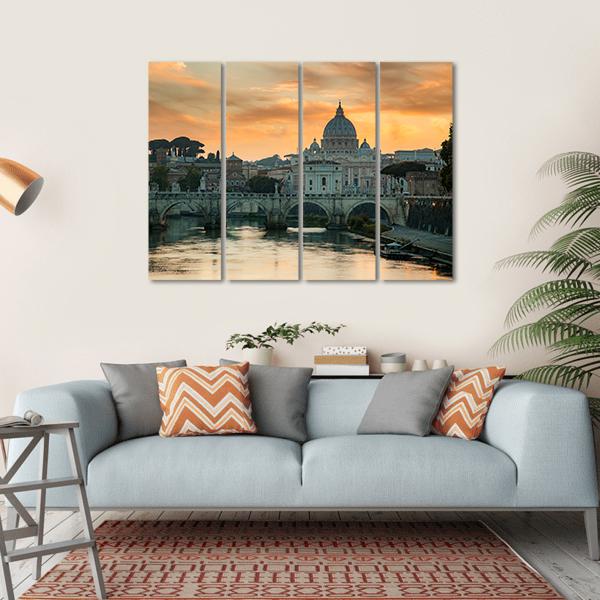 View To Bridge And Vatican City At Sunset Canvas Wall Art-4 Horizontal-Gallery Wrap-34" x 24"-Tiaracle