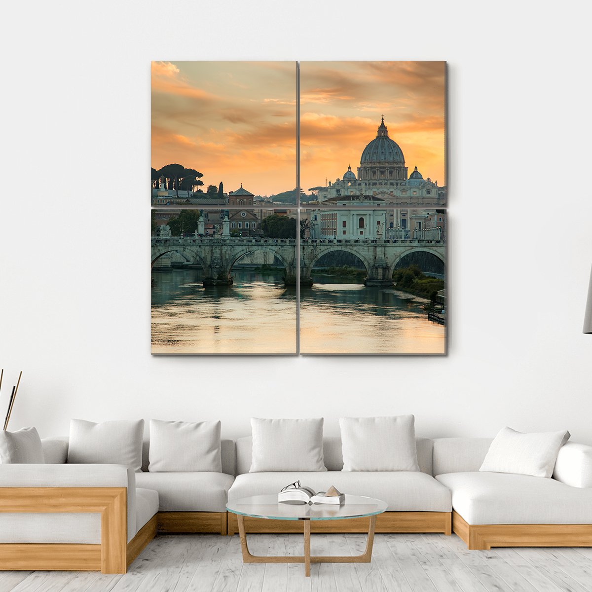 View To Bridge And Vatican City At Sunset Canvas Wall Art-4 Square-Gallery Wrap-17" x 17"-Tiaracle