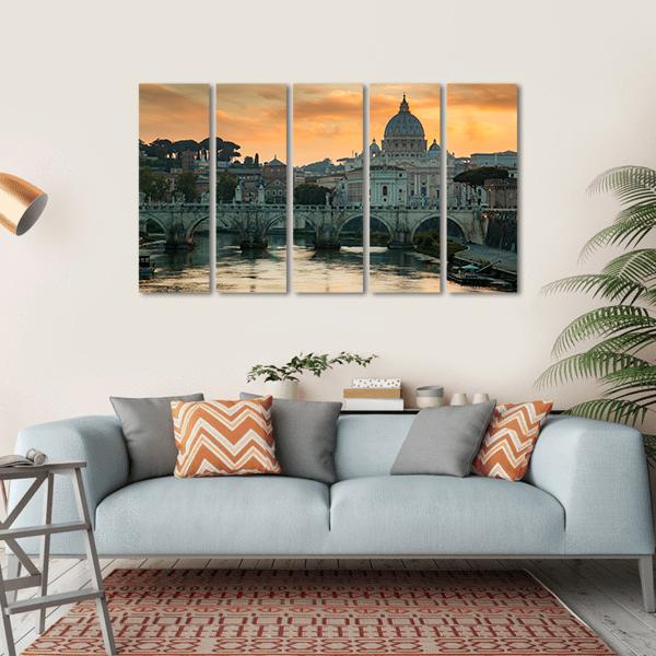 View To Bridge And Vatican City At Sunset Canvas Wall Art-5 Horizontal-Gallery Wrap-22" x 12"-Tiaracle