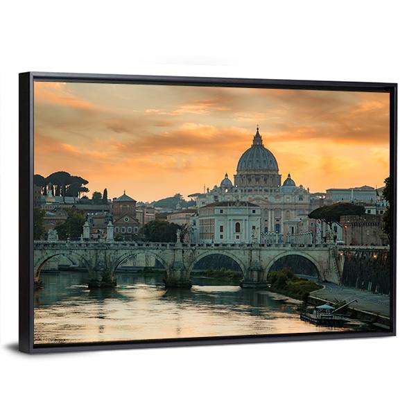 View To Bridge And Vatican City At Sunset Canvas Wall Art-3 Horizontal-Gallery Wrap-25" x 16"-Tiaracle
