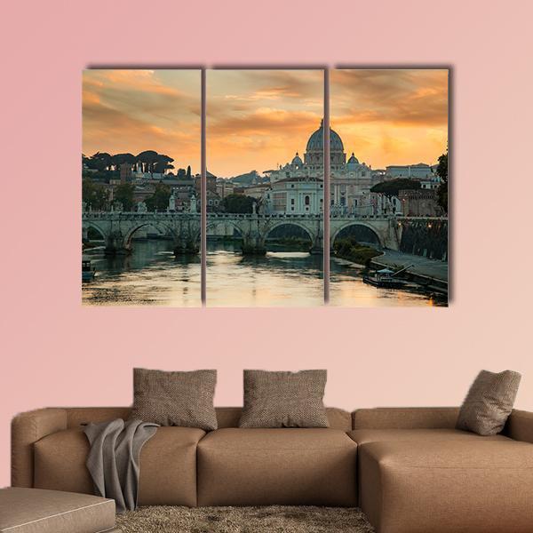 View To Bridge And Vatican City At Sunset Canvas Wall Art-3 Horizontal-Gallery Wrap-37" x 24"-Tiaracle