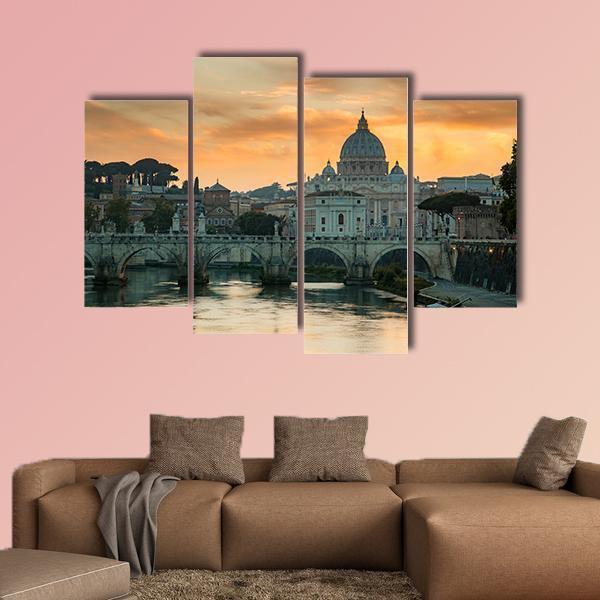 View To Bridge And Vatican City At Sunset Canvas Wall Art-4 Pop-Gallery Wrap-50" x 32"-Tiaracle