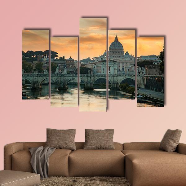 View To Bridge And Vatican City At Sunset Canvas Wall Art-5 Pop-Gallery Wrap-47" x 32"-Tiaracle