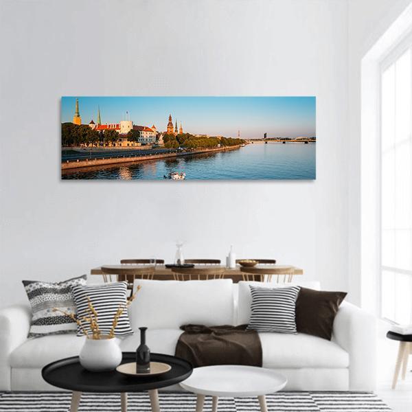 View To Promenade Of Daugava In Riga Panoramic Canvas Wall Art-1 Piece-36" x 12"-Tiaracle