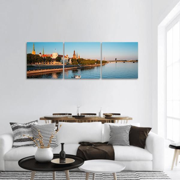 View To Promenade Of Daugava In Riga Panoramic Canvas Wall Art-3 Piece-25" x 08"-Tiaracle