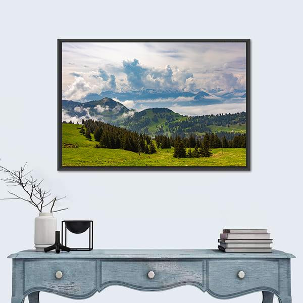 View To Swiss Alps From Rigi Kulm In Switzerland Canvas Wall Art-1 Piece-Floating Frame-24" x 16"-Tiaracle