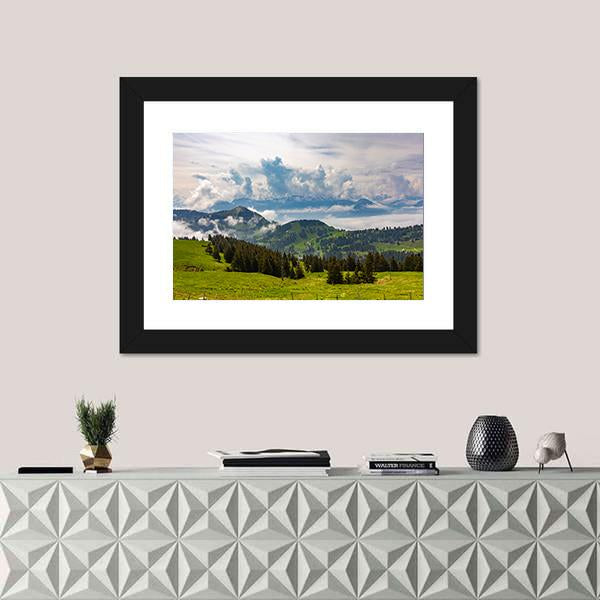 View To Swiss Alps From Rigi Kulm In Switzerland Canvas Wall Art-1 Piece-Framed Print-20" x 16"-Tiaracle