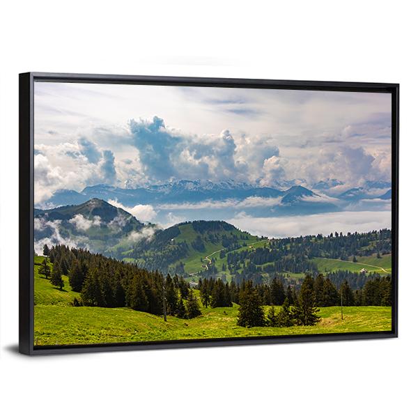 View To Swiss Alps From Rigi Kulm In Switzerland Canvas Wall Art-3 Horizontal-Gallery Wrap-25" x 16"-Tiaracle