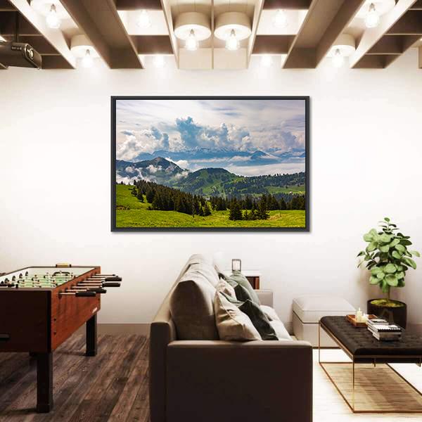 View To Swiss Alps From Rigi Kulm In Switzerland Canvas Wall Art-3 Horizontal-Gallery Wrap-25" x 16"-Tiaracle