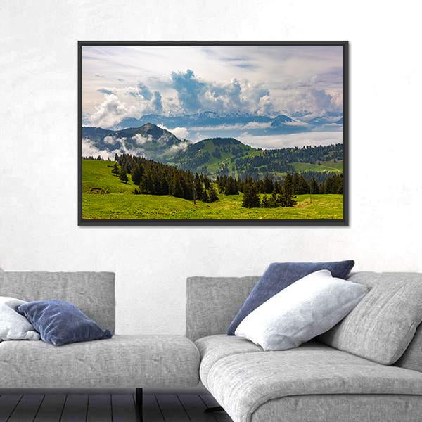 View To Swiss Alps From Rigi Kulm In Switzerland Canvas Wall Art-3 Horizontal-Gallery Wrap-25" x 16"-Tiaracle