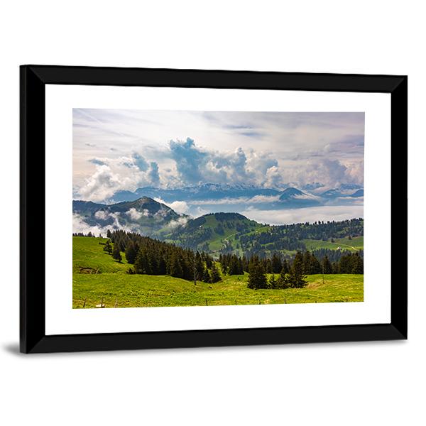 View To Swiss Alps From Rigi Kulm In Switzerland Canvas Wall Art-3 Horizontal-Gallery Wrap-25" x 16"-Tiaracle