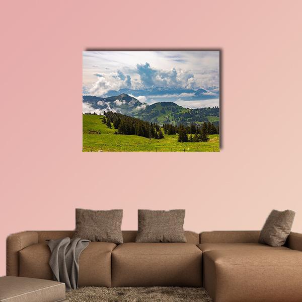 View To Swiss Alps From Rigi Kulm In Switzerland Canvas Wall Art-1 Piece-Gallery Wrap-48" x 32"-Tiaracle