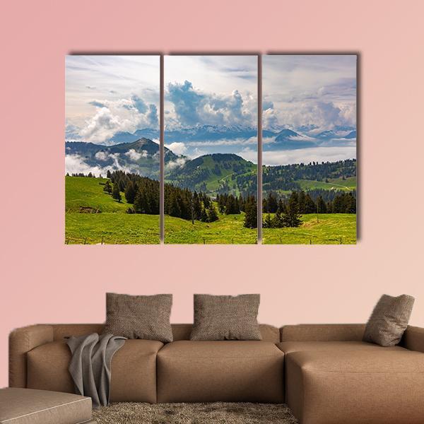View To Swiss Alps From Rigi Kulm In Switzerland Canvas Wall Art-3 Horizontal-Gallery Wrap-37" x 24"-Tiaracle