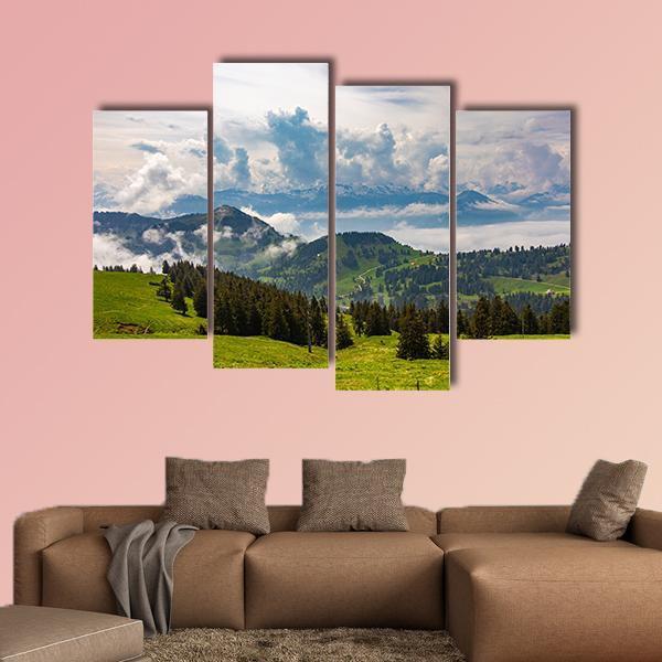 View To Swiss Alps From Rigi Kulm In Switzerland Canvas Wall Art-4 Pop-Gallery Wrap-50" x 32"-Tiaracle