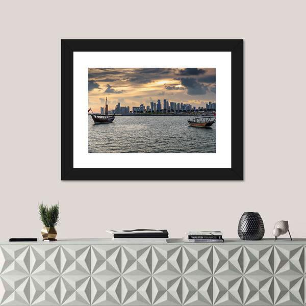 View To The Bay Of Doha Canvas Wall Art-1 Piece-Framed Print-20" x 16"-Tiaracle