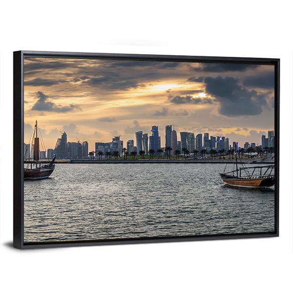 View To The Bay Of Doha Canvas Wall Art-3 Horizontal-Gallery Wrap-25" x 16"-Tiaracle