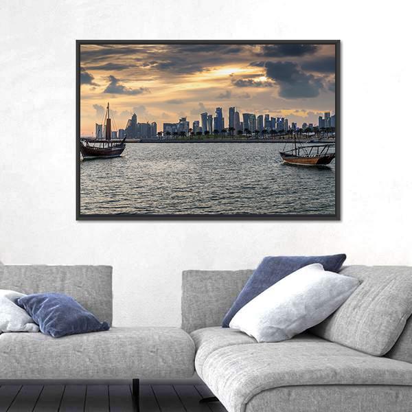 View To The Bay Of Doha Canvas Wall Art-3 Horizontal-Gallery Wrap-25" x 16"-Tiaracle