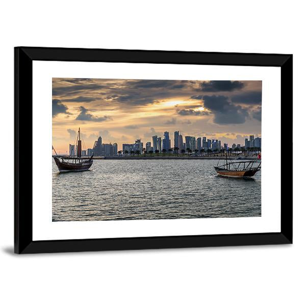 View To The Bay Of Doha Canvas Wall Art-3 Horizontal-Gallery Wrap-25" x 16"-Tiaracle