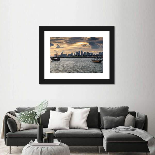 View To The Bay Of Doha Canvas Wall Art-3 Horizontal-Gallery Wrap-25" x 16"-Tiaracle